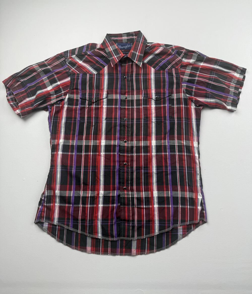 Brushpopper Wrangler Shirt Mens Red Plaid Short Sleeve Western Snap Casual Read